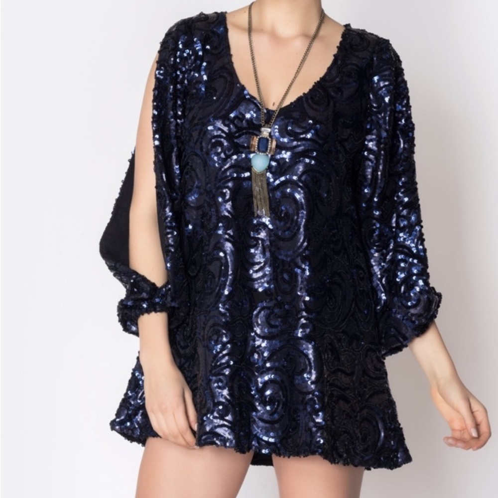 Lovers & Friends Gracie blue green boho dress L